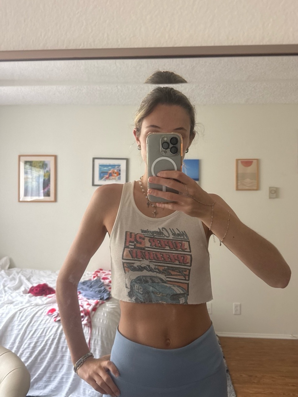 Princess Polly Cream Graphic Racerback Crop Tank